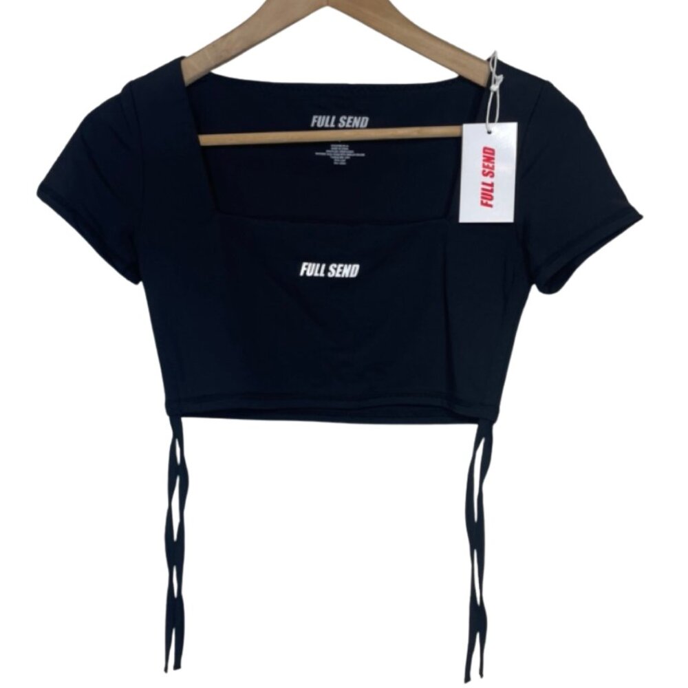 FULL SEND | NWT Women's Black Athletic Cropped Square Neck Workout Top | Size S